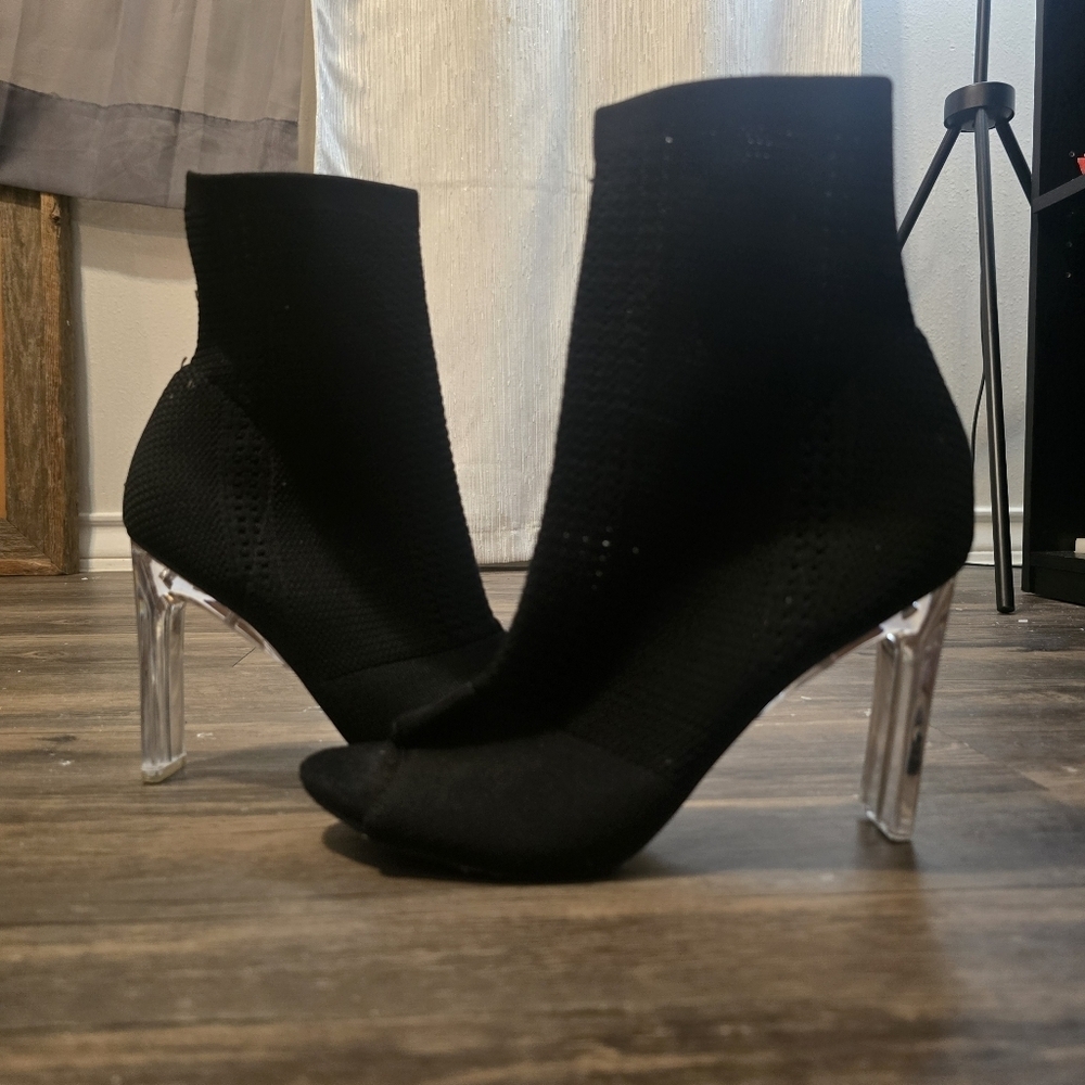 Catherine Malandrino Black Ankle Boots with Clear Heels